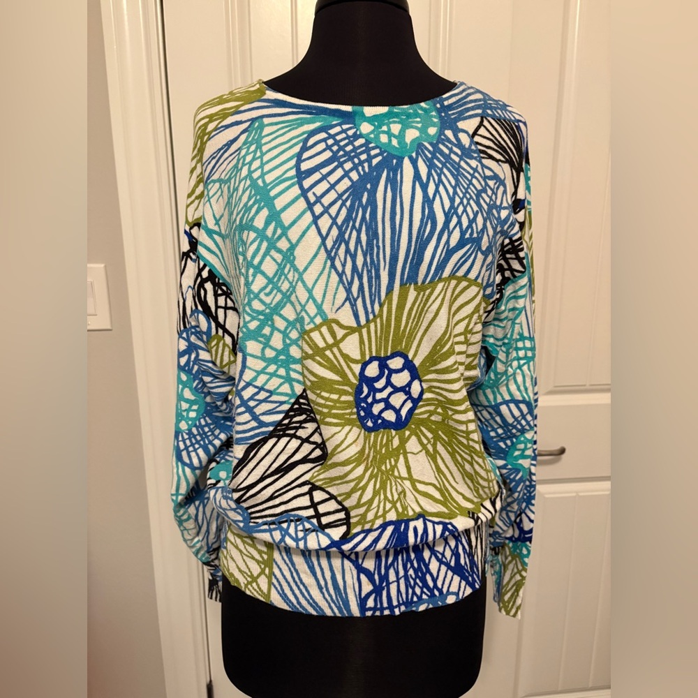 Joseph A Blue and Green Abstract Floral Blouse